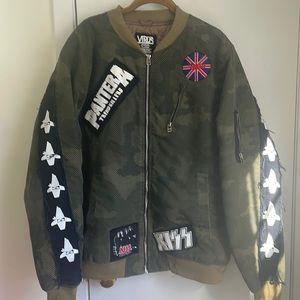 Virus bomber jacket with the group Kizz on it size XL color army green